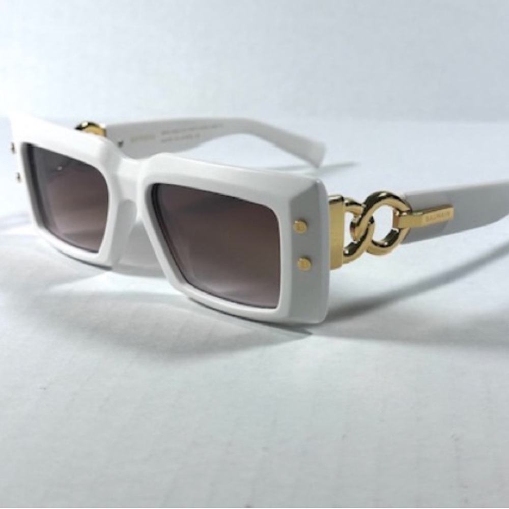 BALMAIN BPS-145E-53 IMPERIAL UNISEX SUNGLASSES WHITE AND GOLD NWOT